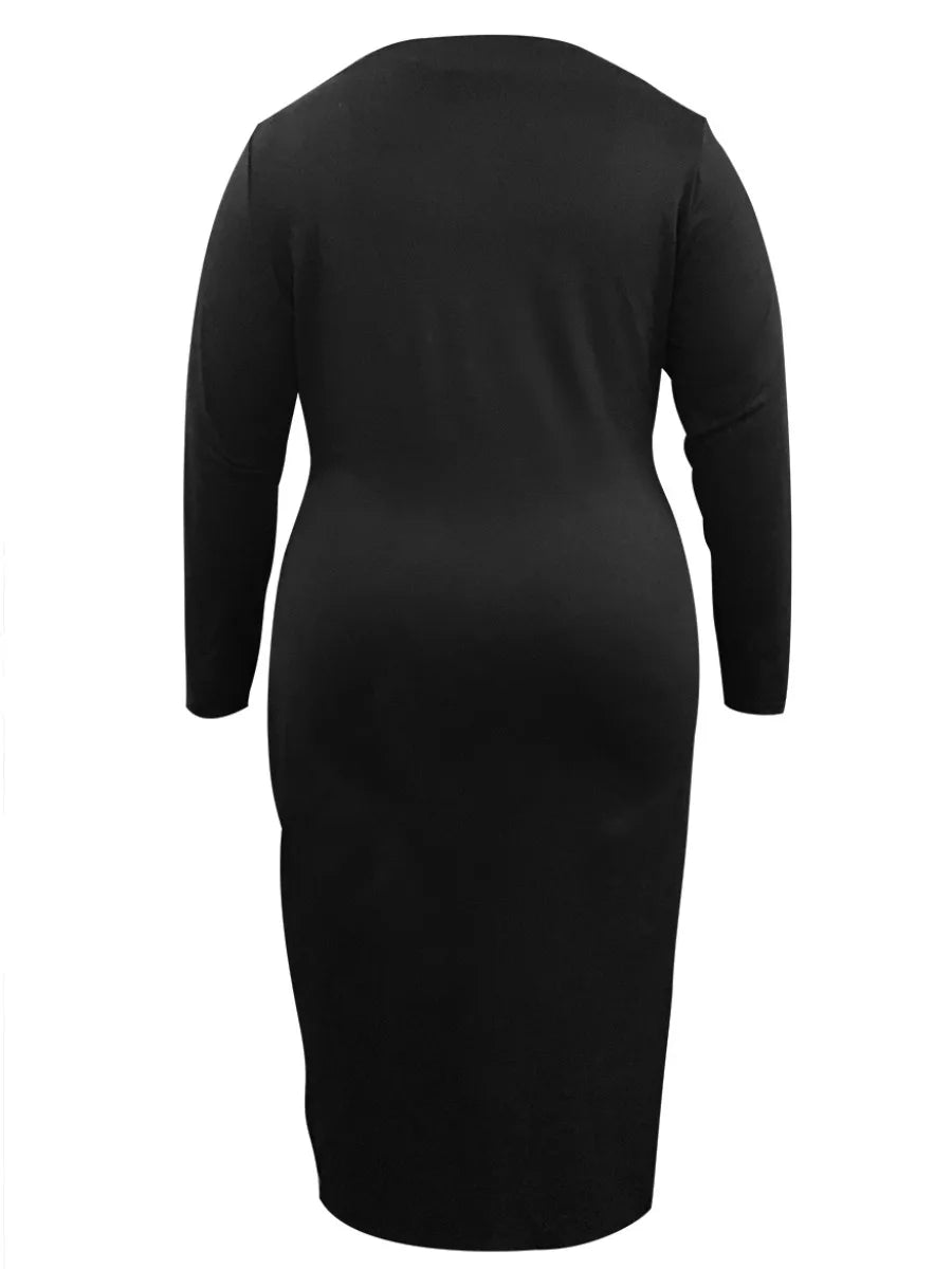 4XL 5XL LW Plus Size Women Contrast Print Dress Fashion Bandage Design Sexy Spring Long Sleeve Round Neck Party Bodycon Dresses