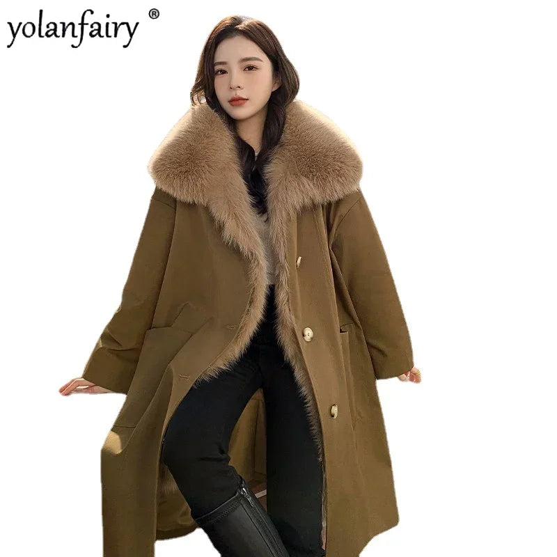 Manteau d'hiver pour femme, Parkas avec col en vraie fourrure de renard Rex, doublure en fourrure de lapin, coupe-vent, pardessus pour dames, vêtements pour femmes, nouvelle collection 2022