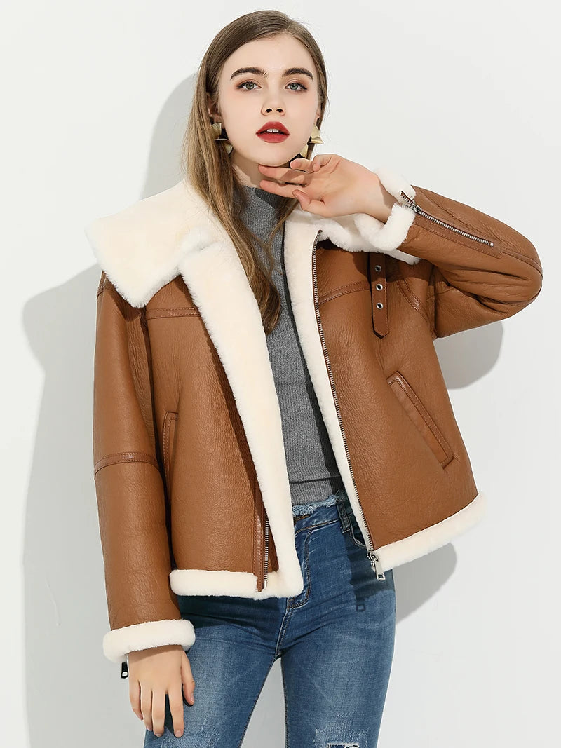 2024Hot Sale Warm  Winter Jacket Women Clothing Natural Lamb Fur Coat Women’s Short Genuine Leather Motorcycle Clothes Cha