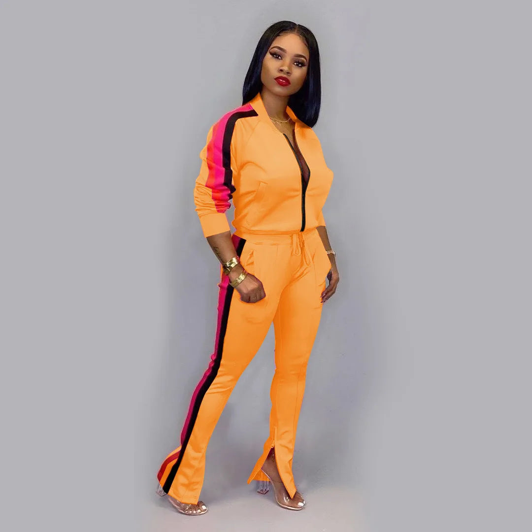 Woman Tracksuit Two Piece Set Striped Regular Fit Tracksuit Set Female Jogging Woman Clothing Sports Suit Outfits Matching Set