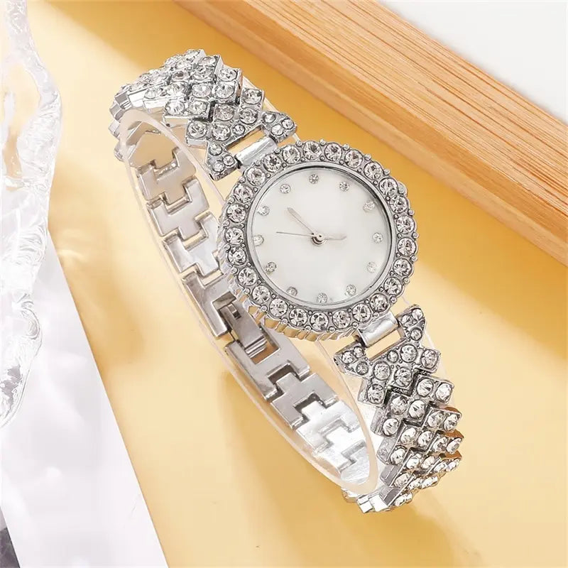 6 pièces ensemble de montre de luxe femmes bague collier boucle d'oreille strass mode montre-Bracelet décontracté dames montres Bracelet ensemble horloge