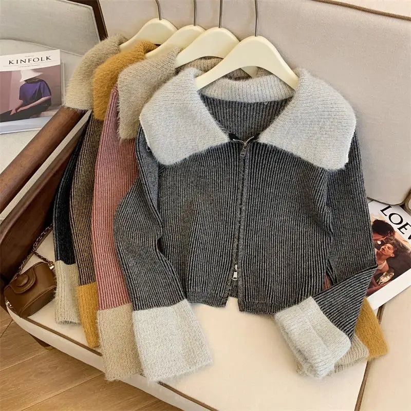 Pull décontracté à fermeture éclair pour femmes, Cardigan en tricot coréen, manteau solide, haut d'hiver, col montant, tendance, Streetwear, vêtements d'extérieur, nouveaux vêtements chics