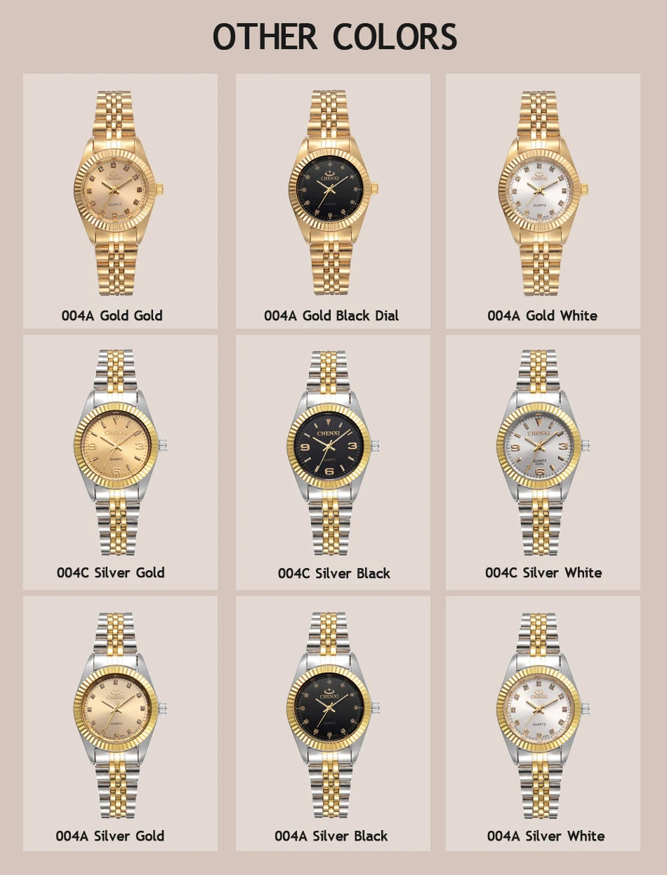 CHENXI, reloj de cuarzo para mujer, reloj clásico dorado y plateado elegante para mujer, relojes de regalo de lujo, reloj de pulsera resistente al agua para mujer