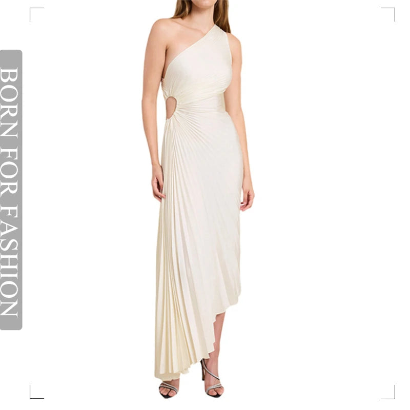 2023 verano elegante y elegante mujer Maxi vestido blanco volante plisado Sexy sin mangas vestido largo de fiesta ropa Formal de noche de lujo