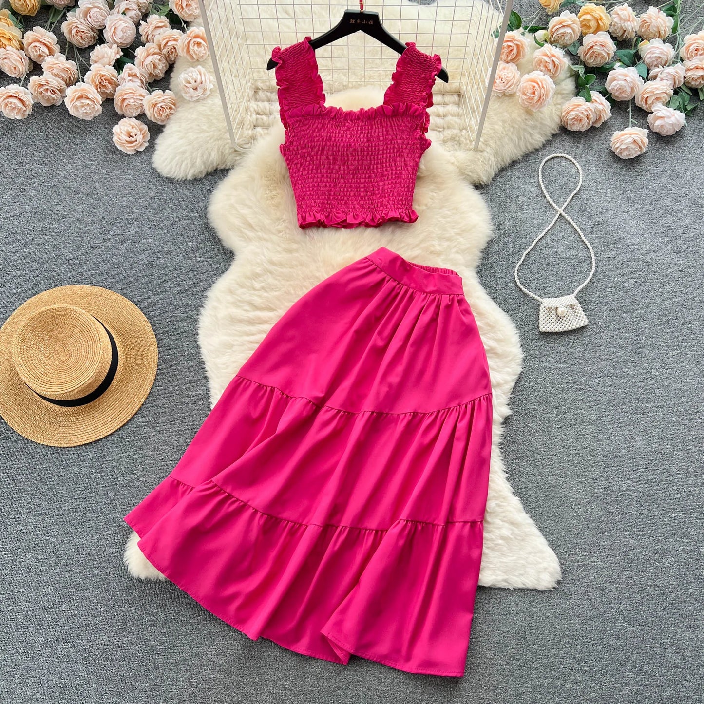 YuooMuoo Chic Fashion Women Dress Suits Summer Vacation Style Sleeveless Stretchy Tops + High Waist Long Skirts Lady Outfits