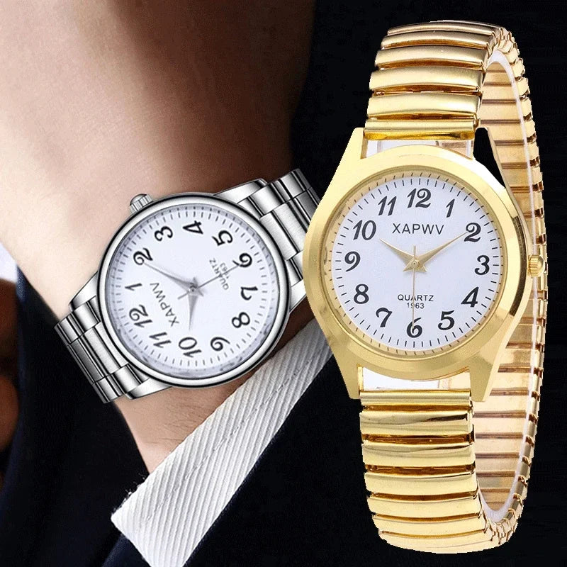 1 pièces classique Vintage affaires femmes hommes élastique or argent Quartz montre marée amoureux Couple Bracelet montres fête bureau cadeaux