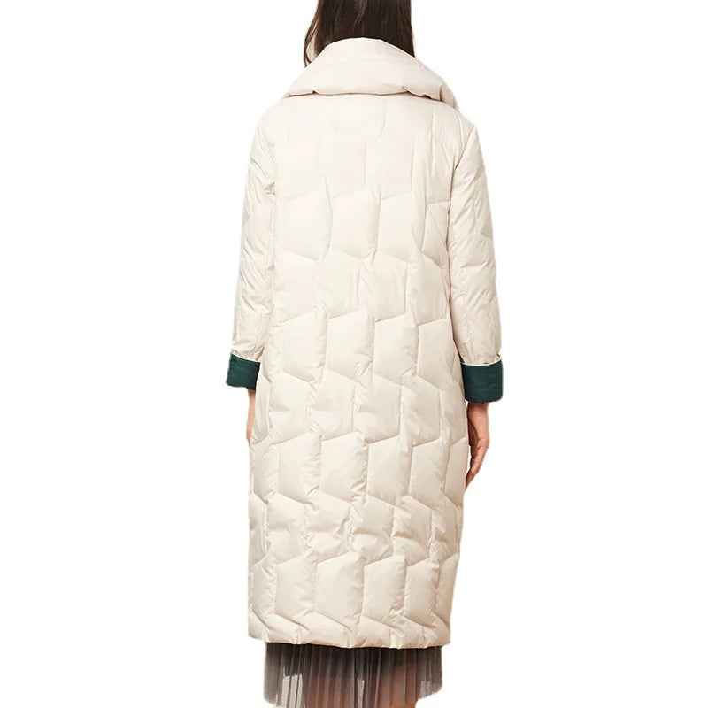 2023 New Winter Women Long White Duck Down Puffer Hoodies Jackets Fashion Casual Windproof Coats