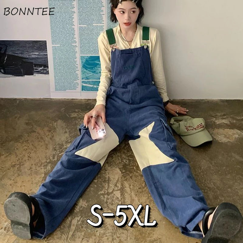 Denim Jumpsuits Women Baggy Wide Leg Students All-match Spring S-5XL Leisure Overalls Retro Y2k Lovely Stylish Harajuku Clothing