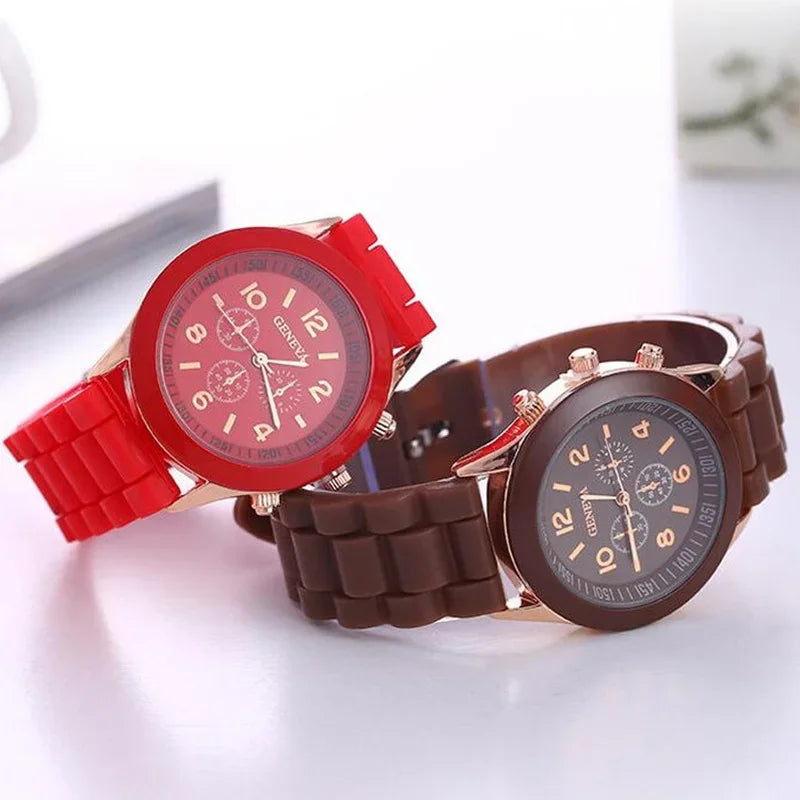 Reloj de pulsera de cuarzo de silicona para hombre y mujer, reloj de pulsera de cuarzo de silicona de marca famosa Geneva, venta al por mayor, reloj femenino