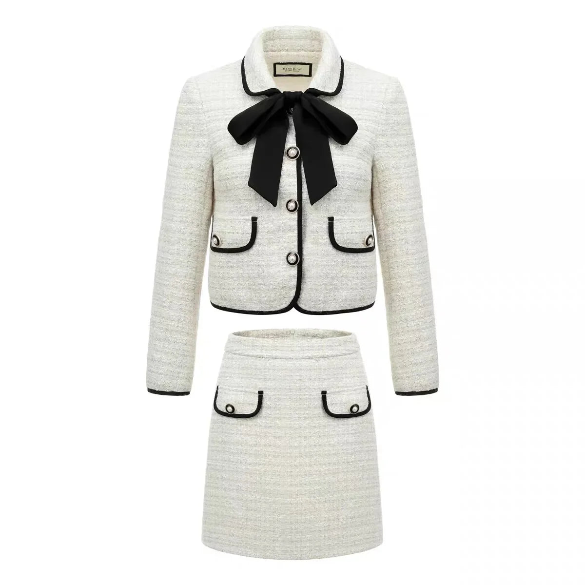 Veste de costume en Tweed blanc pour femmes, manteau, haut et jupe, ensemble deux pièces élégant, nouvelle tenue assortie, vêtements Jacquard d'hiver à la mode, 2022