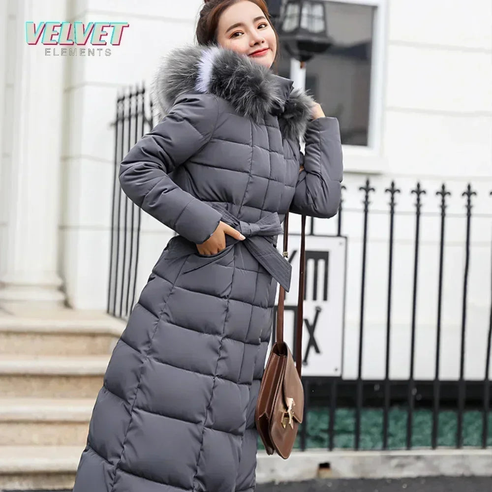 V &amp; Es 2023 nouveau duvet coton doublure rembourrée Parkas 3XL mode col en fourrure veste d'hiver femmes longue à capuche manteau d'hiver