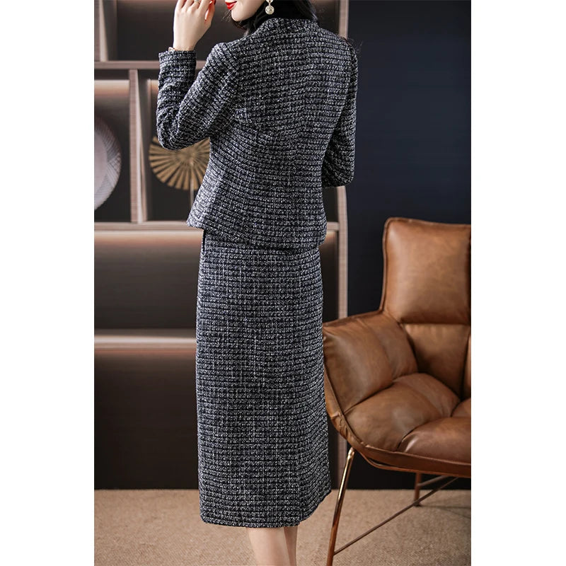 Winter Outfit Whole Set Capable Temperament Women’s Clothing High-end Little Fragrance Jacket Professional Two-piece Suit Skirt