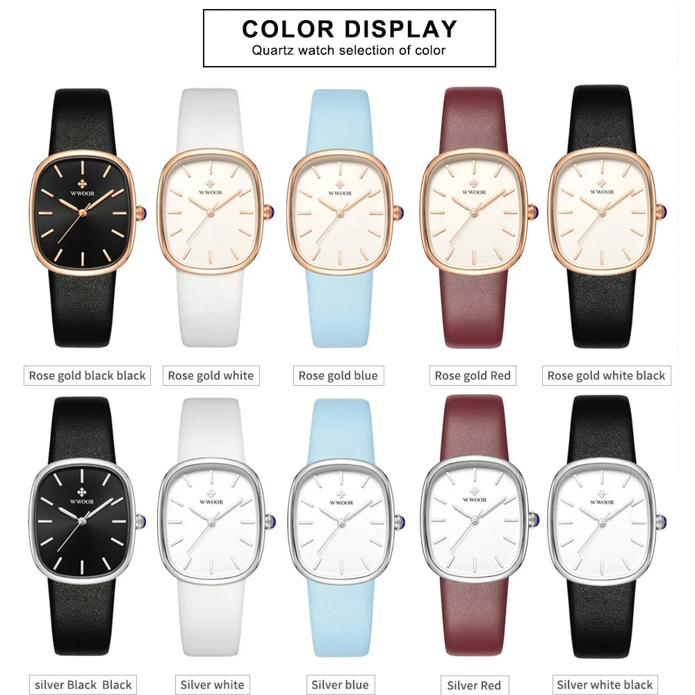 Reloj WWOOR 2024 para mujer, reloj de pulsera de cuarzo de cuero de moda, reloj de pulsera resistente al agua de lujo para mujer, reloj femenino