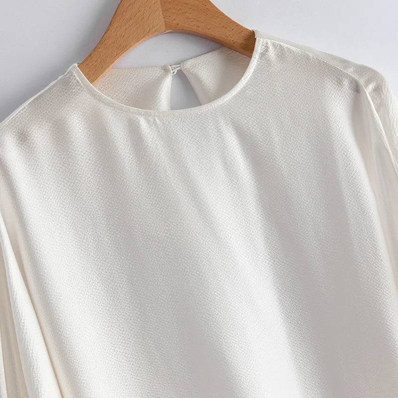 100% Silk Loose T-shirt Blouse Women High Quality O Neck Half Sleeves Solid Casual Basic Elegant Clothing Fashion