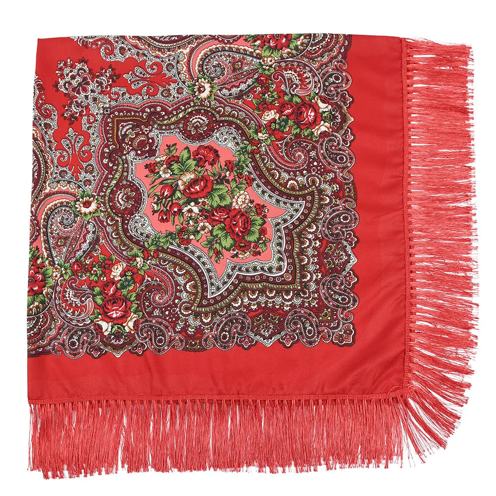 Écharpe russe de luxe à imprimé Floral pour femmes, 160x160cm, enveloppe, mouchoir grande taille, Babushka, Bandana, châles de voyage pour la plage