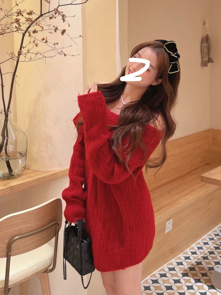 2022 Autumn Design Sexy White Knitted Sweater Women Long Sleeve Pure Color Korean Fashion Y2k Clothing Elegant Pullover Female