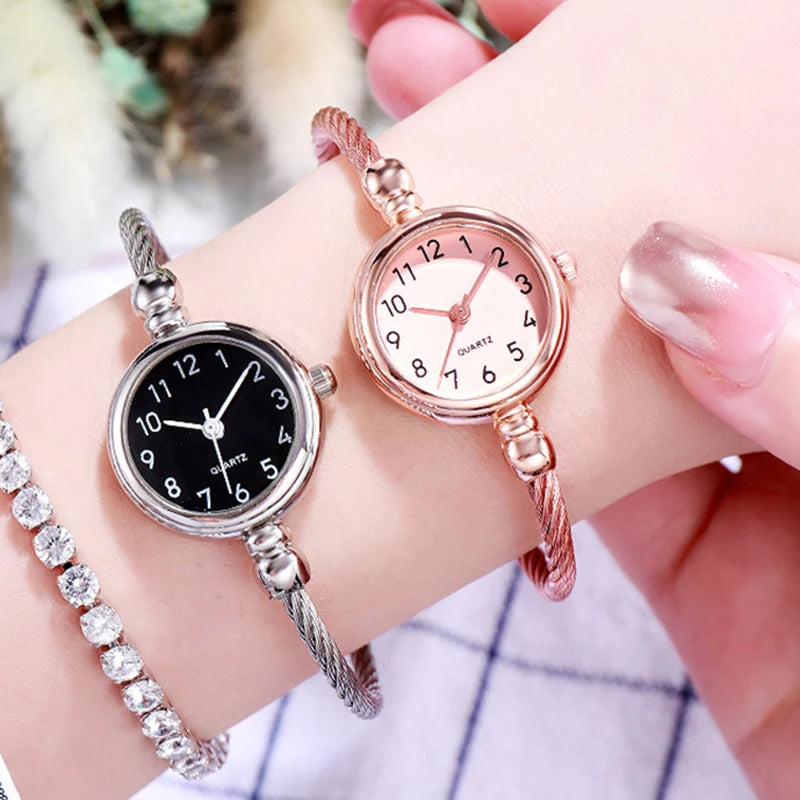 YIKAZE Small Gold Bangle Bracelet Luxury Watch Stainless Steel Retro Ladies Quartz Wristwatch Fashion Casual Thin Chain Watches