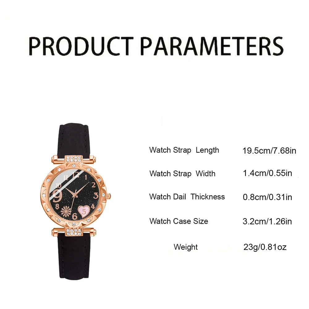 5PCS Set Watch For Women Luxury Leather Analog Ladies Quartz Wrist Watch Fashion Bracelet Watch Set Female Relogio Feminino