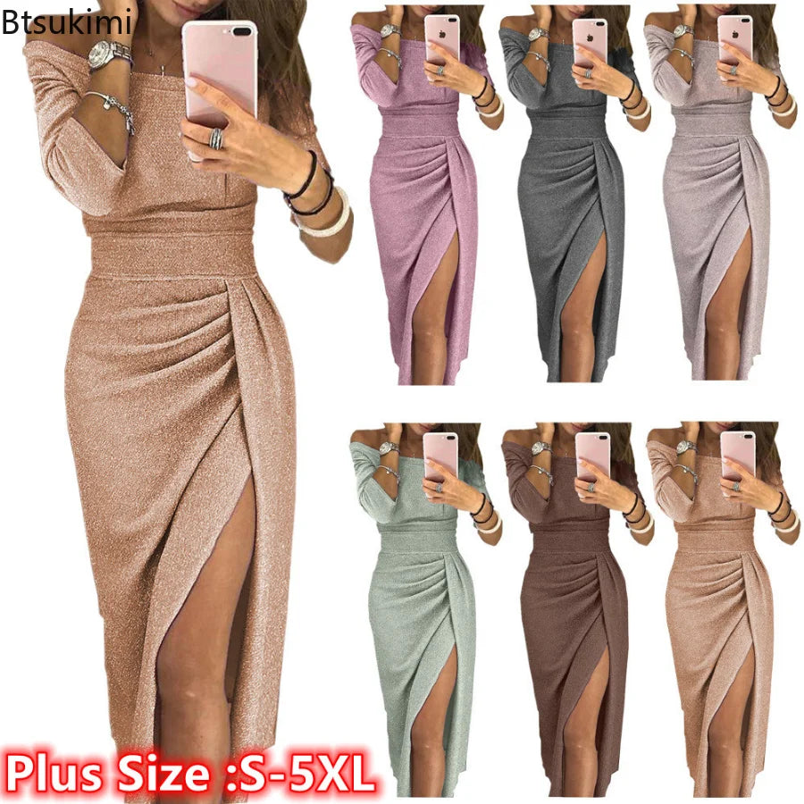 Robe longue de soirée pour femmes, épaules dénudées, taille haute, élégante, Sexy, tenue de Club, printemps été, 2024