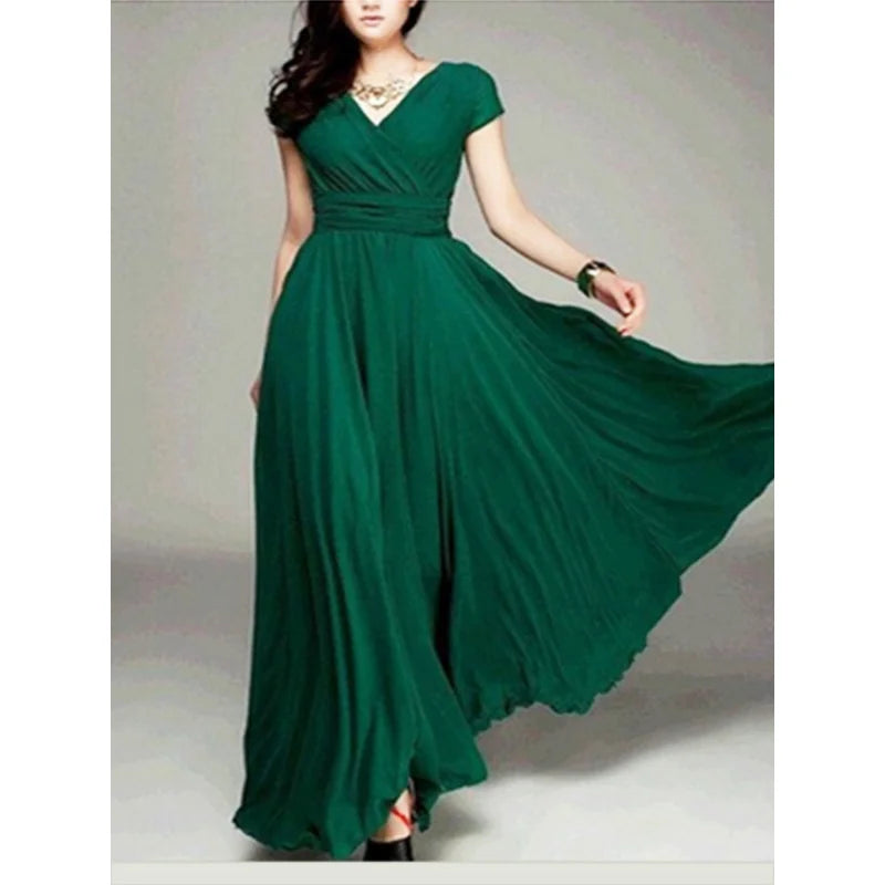 2023 Summer Plus Size 3XL 4XL 5XL Elegantes Chiffon Dress Women Long Dresses Sexy V-neck Luxury Boho Evening Maxi Party Dress