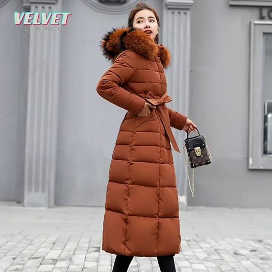 V &amp; Es 2023 nouveau duvet coton doublure rembourrée Parkas 3XL mode col en fourrure veste d'hiver femmes longue à capuche manteau d'hiver