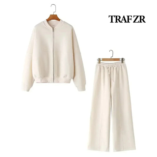 TRAF ZR Zipper Cardigan Sets To Woman 2024 Tracksuit Suits Fall Outfits Women Sets Baggy Pants Clothing Long Sleeve Sportswear