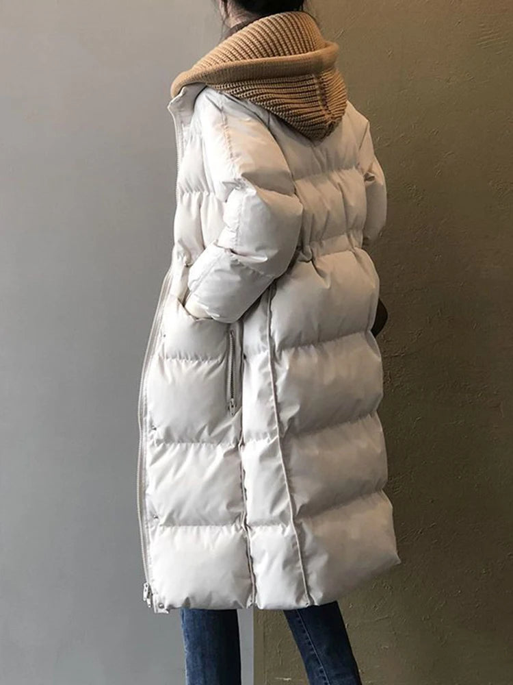 Cotton Padded Woolen Removable Hooded Down Jacket For Women's Winter Long Loose Thickened Warm Woolen Hooded Snow Parka Coat