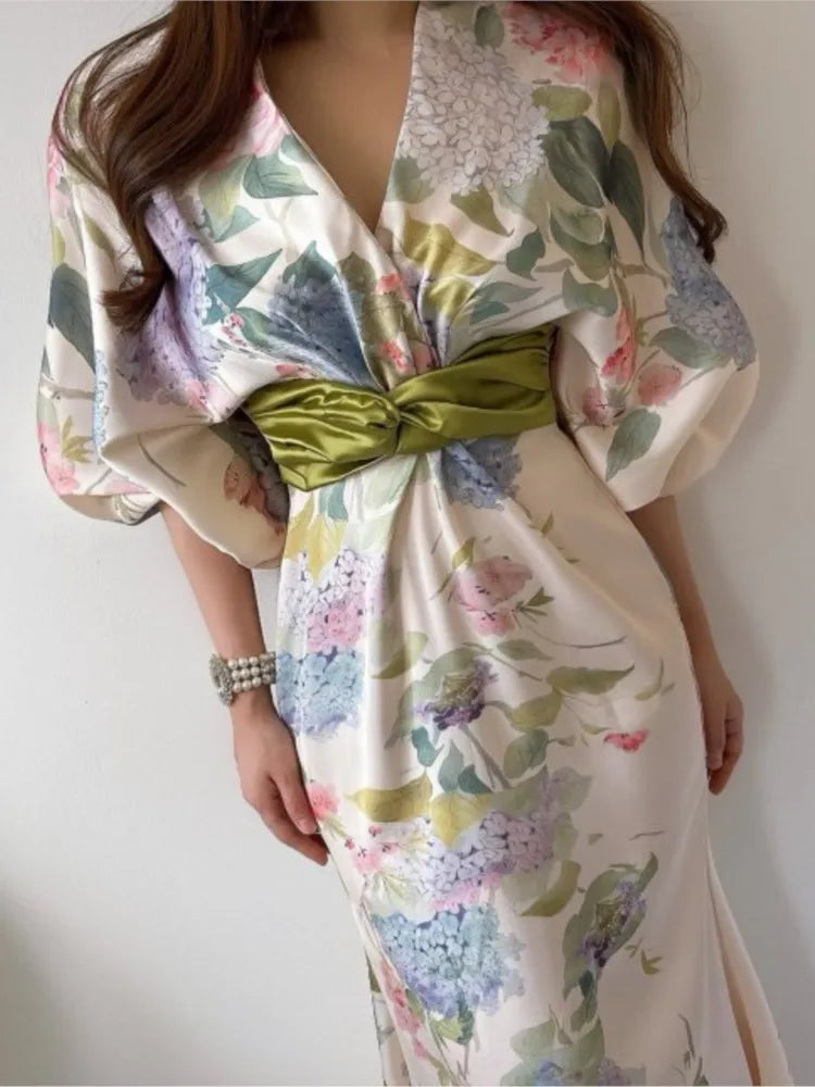 Robe mi-longue à fleurs, Style japonais, élégante, Vintage, Chic, moulante, fête d'anniversaire, mode féminine, une pièce, printemps