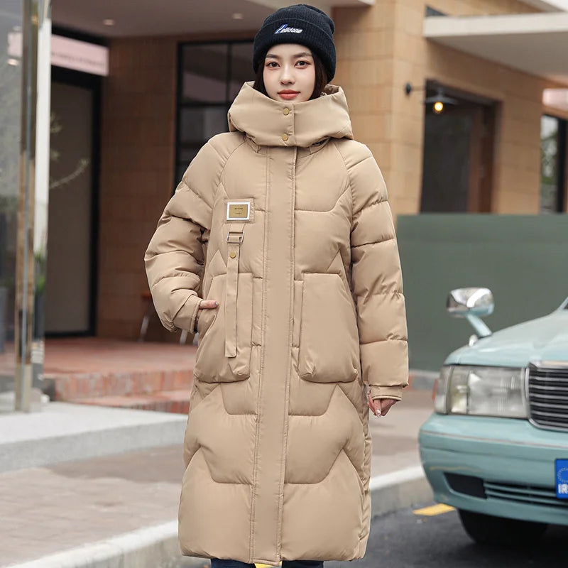 Veste longue à capuche en coton pour femme, parka épaisse et chaude, coupe-vent, décontractée, pour étudiante, nouvelle collection hiver 2023