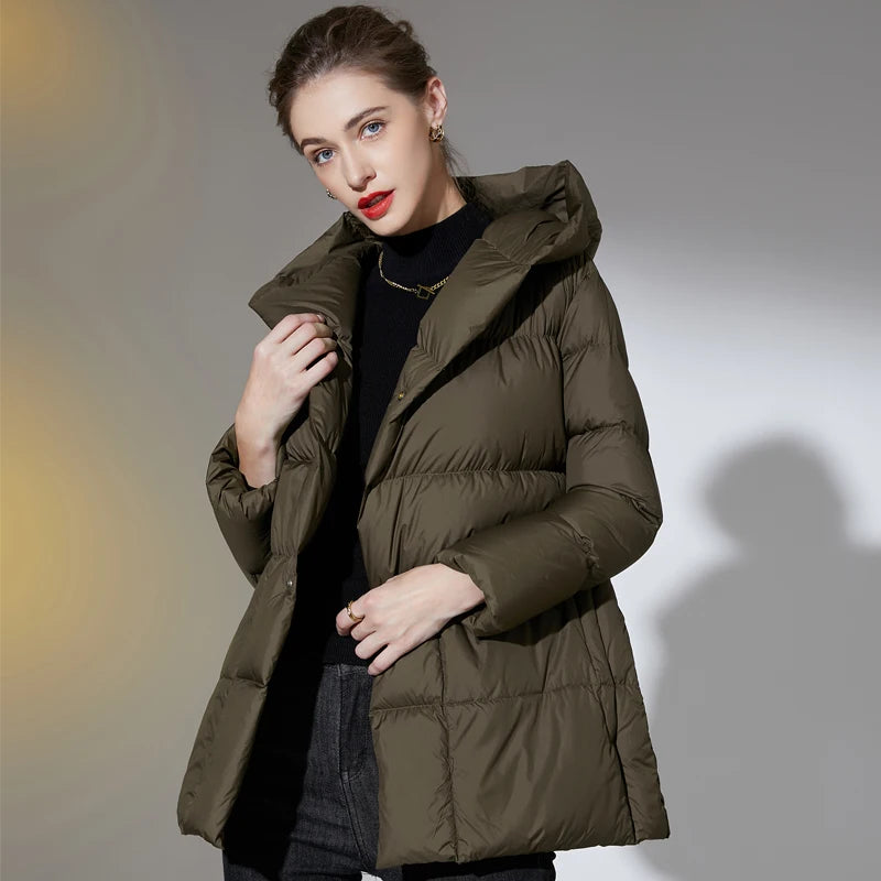 2023 Winter Women's Down Jackets Ultra Light Warm Casual Coat Female Puffer Jacket With a Belt Plus Size Hooded Parka Overcoat