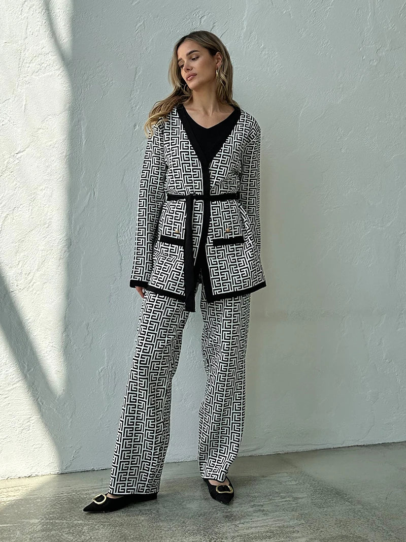 Elegant Knit 3 Piece Set Women Luxury Vest Cardigan Pants Suit Knitted Three Piece Women Sets Autumn Winter Knit Set Women 2023