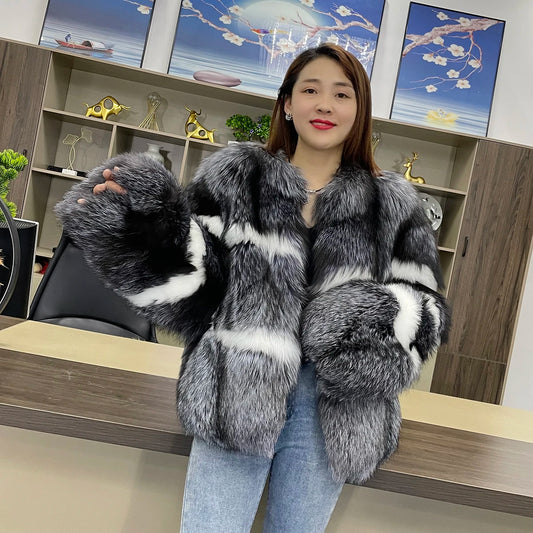 2023 New Real fur,Korean design Celebrities Luxury  Vintage Women"s natural fox fur coats and jackets women clothing outerwear