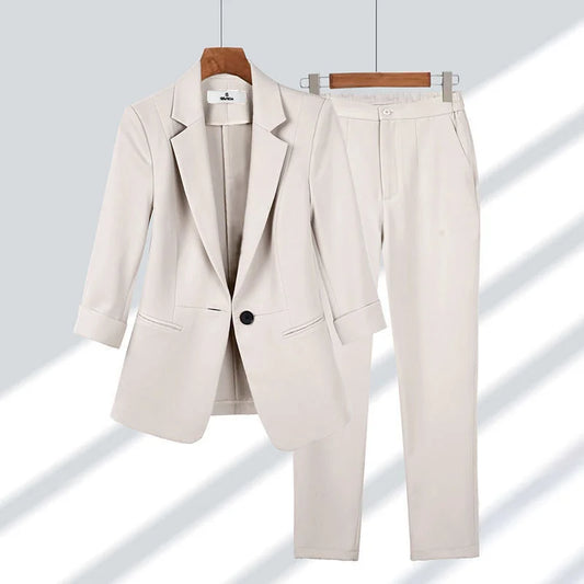 Primavera otoño mujer Blazers traje moda coreana chaqueta ajustada abrigo y pantalones conjunto de dos piezas trajes profesionales elegantes para mujer