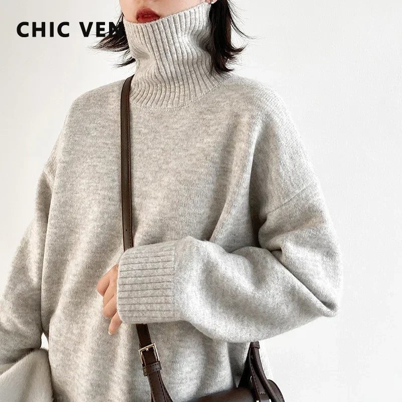 CHIC VEN – pull coréen à col roulé pour femme, ample, chaud, résistant, tricot, basique, hauts féminins, automne hiver 2022