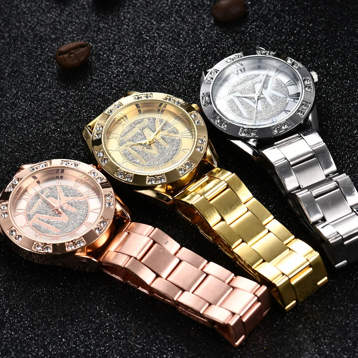 2023 Women Crystal Diamond Watches Luxury Brand Gold WristWatch Stainless Steel Women's Watch Clock Leisure Reloj Mujer TVK