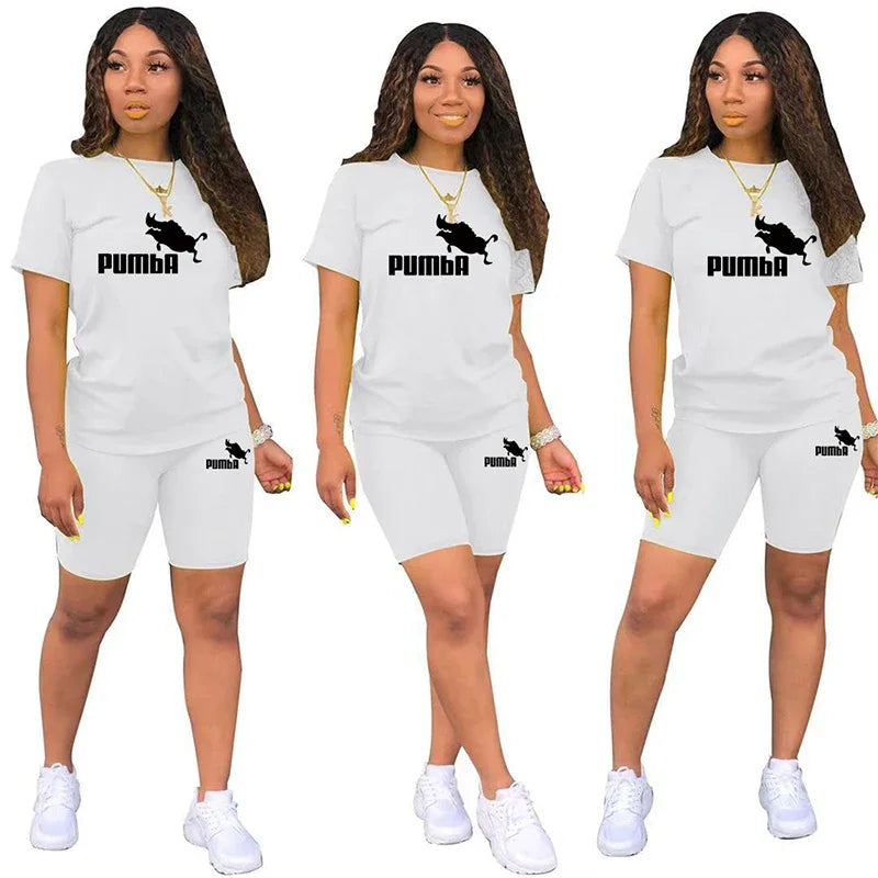 Women Two Piece Set Summer Short Sleeve O-Neck Tee Tops+Pencil Shorts Suits Tracksuits Outfit Graphic T Shirts Jogging Suits