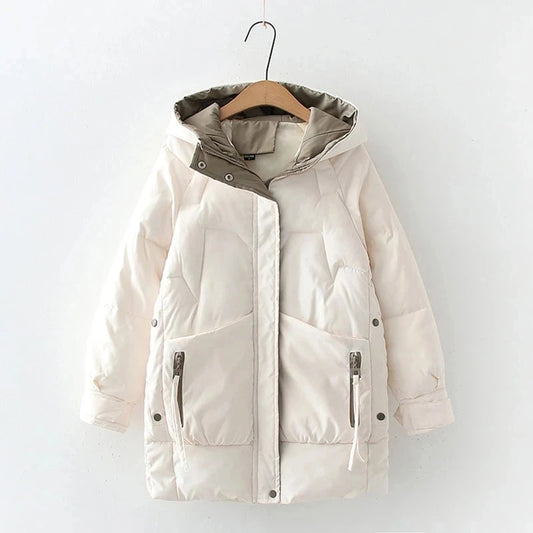 Chaqueta de plumón de algodón con capucha gruesa y cálida para mujer, Parka de acolchado largo, abrigo de algodón holgado de talla grande 3XL para invierno 2023