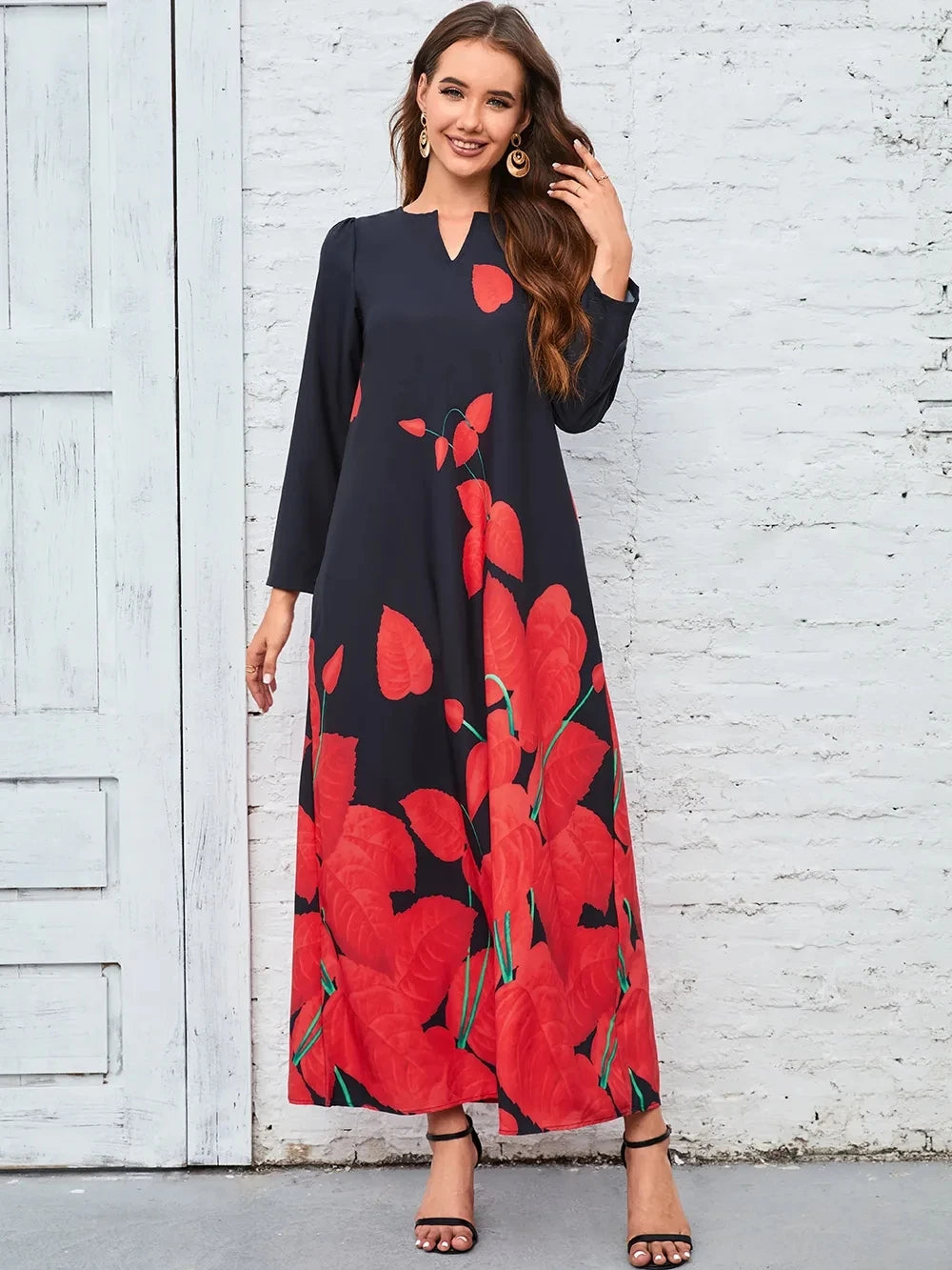 Robe longue à imprimé Floral pour femmes, grande taille, Maxi, décontractée, col en V, manches longues, style Boho, fête de plage, nouvelle collection automne hiver 2023