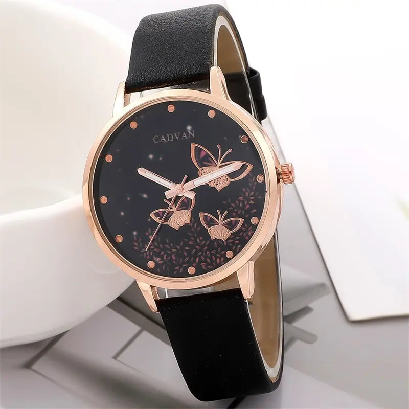 6pcs Set Womens Watches Ladies Fashion Butterfly Watch New Simple Casual Womens Analog WristWatch Bracelet Gift No Box