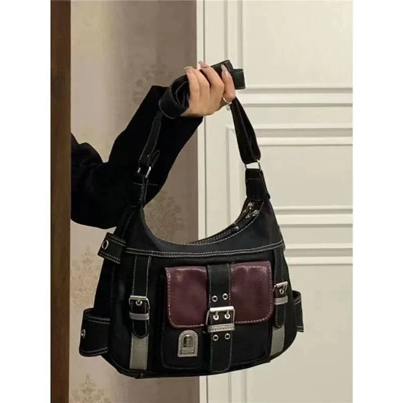 Y2K-Bolso cruzado Vintage a la moda para mujer, bolso de mano de cuero de diseñador de lujo Hip Hop, bolso de hombro Harajuku