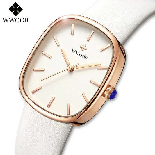 WWOOR 2024 Femmes Montre De Mode En Cuir Quartz Bracelet Montre Top Marque De Luxe Étanche Dames Montre-Bracelet Montre Femme Feminino