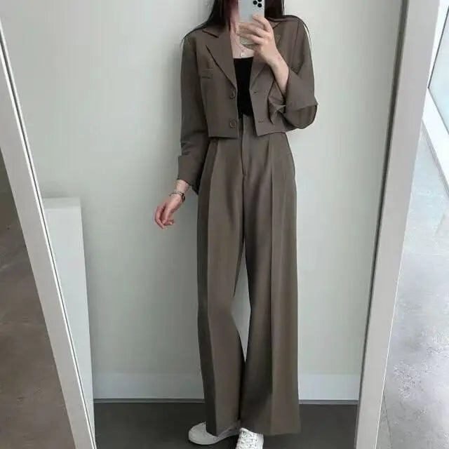 3 Pieces Women Western Pants Sets Spring Autumn Solid Korean Clothing Simple Long Sleeve Cardigan Coat Fashion Femal Casual Suit