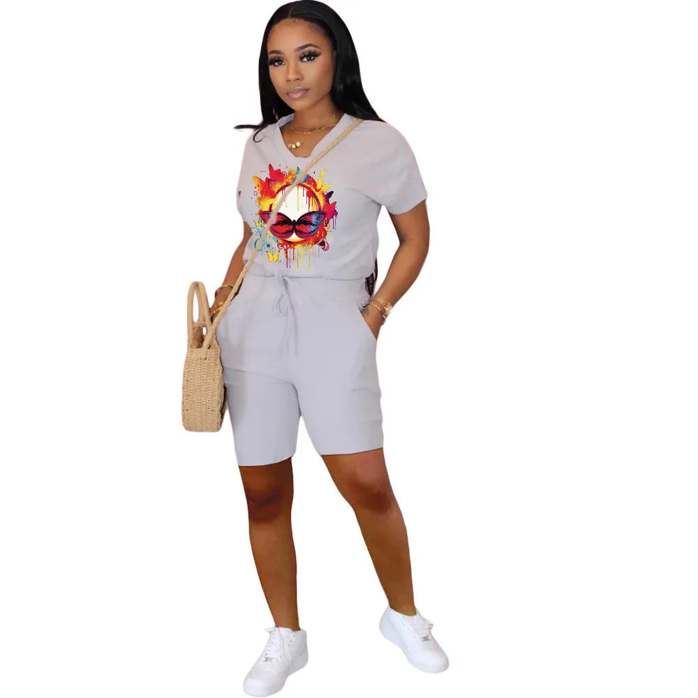 WSFEC S-2XL Summer 2023 Women Clothing Matching Sets Fashion Pattern Short Sleeve Two Piece Sets Short Suits Female Outfits