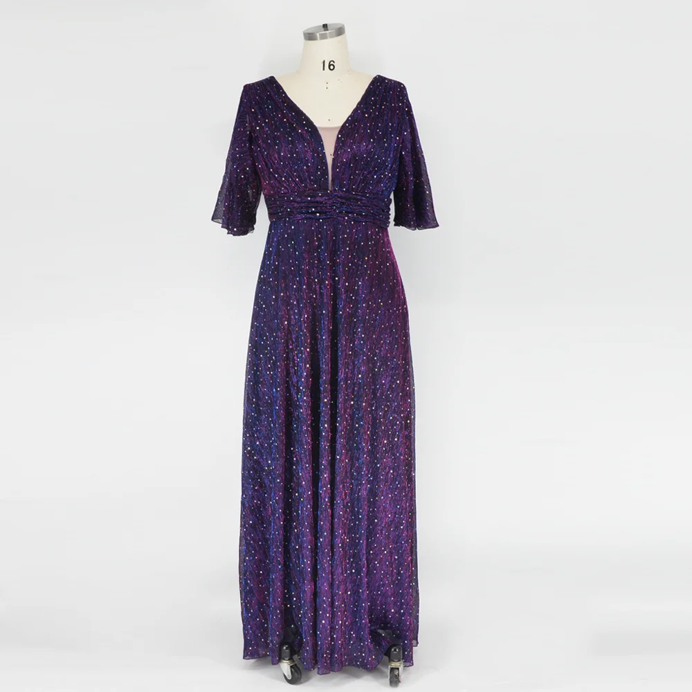 Robe de demoiselle d'honneur de mariage pour grande taille, mode féminine, col plongeant, manches papillon, robes de soirée à paillettes, grande taille