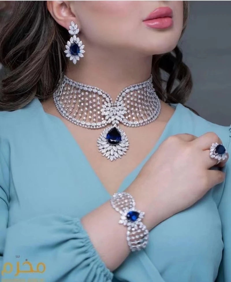 Ensemble de bijoux 4 pièces de dubaï, Design d'ange, collier et boucles d'oreilles de mariée, zircone cubique AAA, accessoires de mariage pour femmes, nouvelle collection 2023