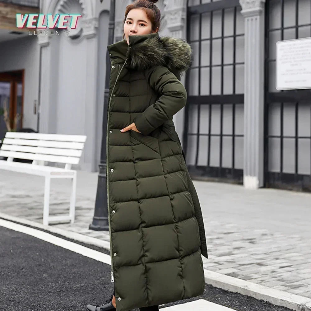 V &amp; Es 2023 nouveau duvet coton doublure rembourrée Parkas 3XL mode col en fourrure veste d'hiver femmes longue à capuche manteau d'hiver