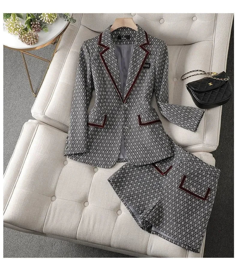 Femmes élégant bureau pantalon costume Blazer veste manteau haut et court deux trois pièces ensemble correspondant tenue hiver automne imprimer vêtements