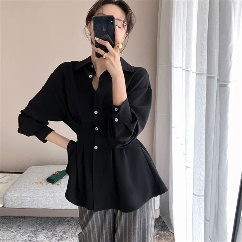 Elegant Design Clothing Tops Office Lady All-match Solid Simple Blouses Korean New Fashion Shirts Women Spring 3 Colors S-3XL