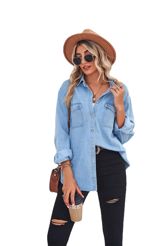 2022 Fall/Winter New Fashion Denim Shirts For Women Slim Fit Long Sleeve Thin Jeans Coat Casual Female Clothing S-XL Drop Ship