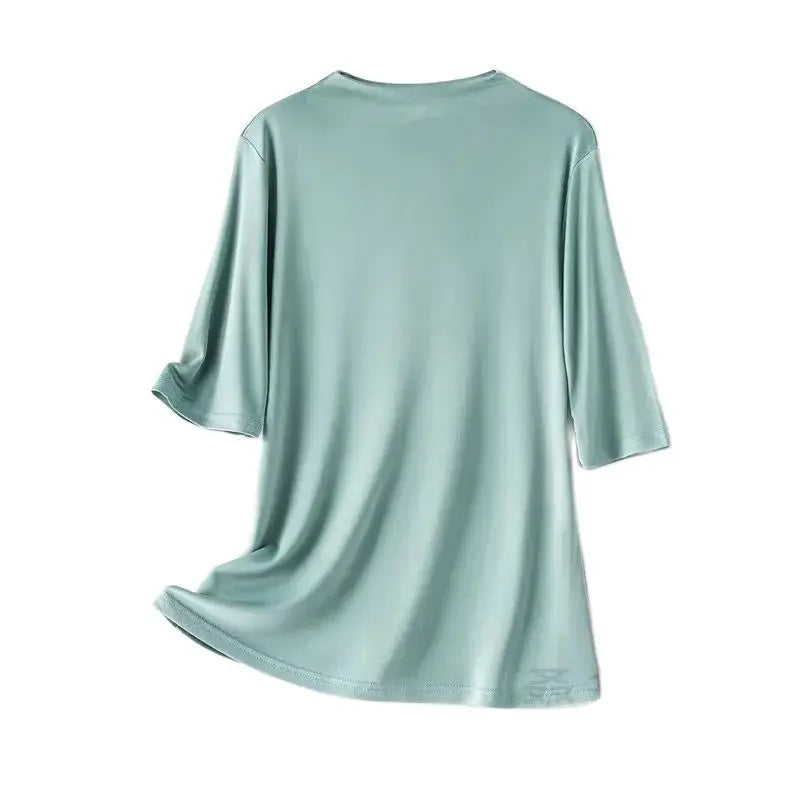 Camiseta Birdtree 90% de seda Mulberry para mujer, camisetas de manga larga para mujer 2023, camisetas de verano para mujer, ropa T3D567QM